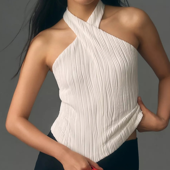 Anthropologie Tops - Anthropologie Cream Pleated Halter Top